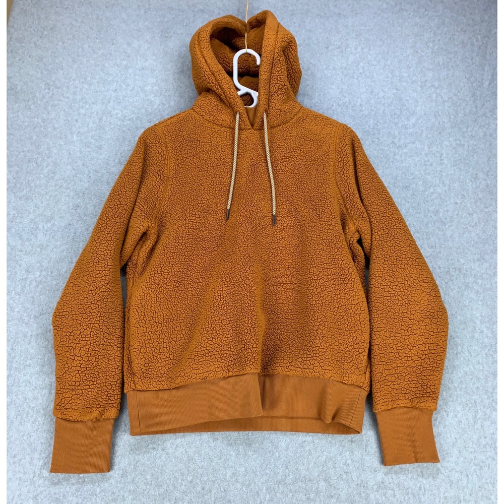 Athleta Tugga Sherpa Hoodie Women Small Burnt Orange Fleece Pullover Thumbholes